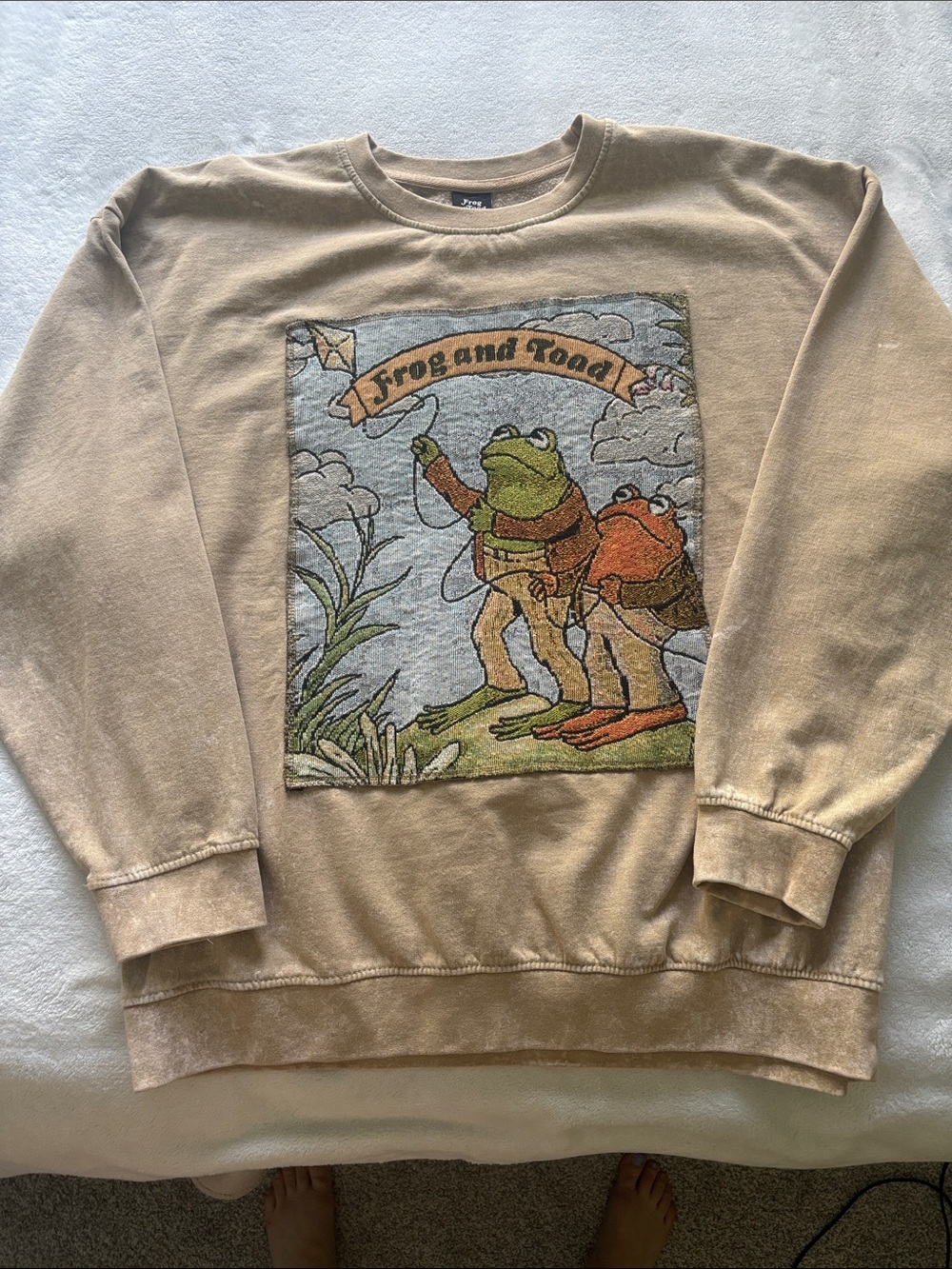 Tan Crewneck Sweatshirt with Frog and Toad Graphic